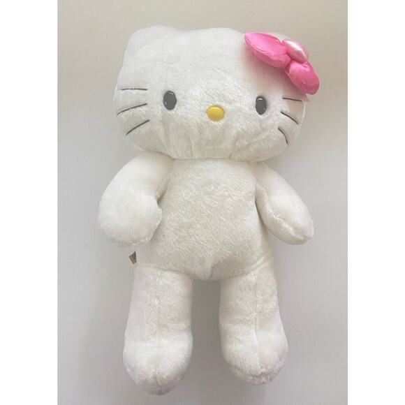 BAB White Hello Kitty Build a Bear Stuffed Plush 18" Yellow Nose Pink Bow - Picture 1 of 9